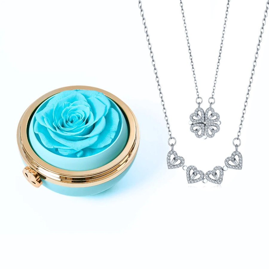 Eternal Rose Box & Clover Necklace
