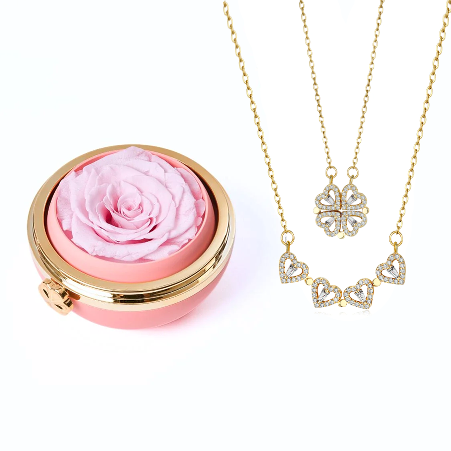 Eternal Rose Box & Clover Necklace