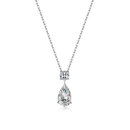 Diamond necklace with a teardrop pendant on a white background