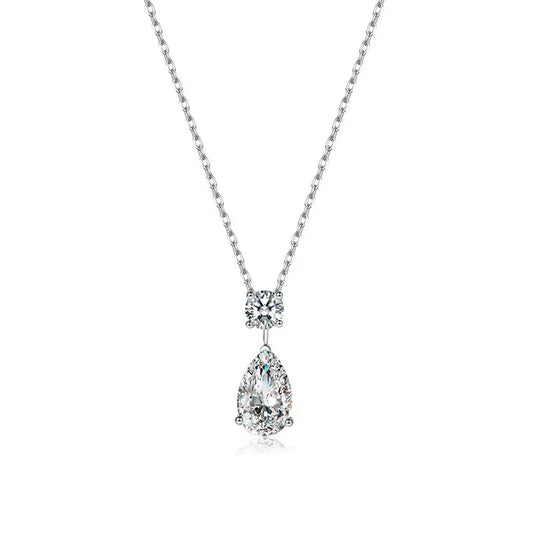 Diamond necklace with a teardrop pendant on a white background