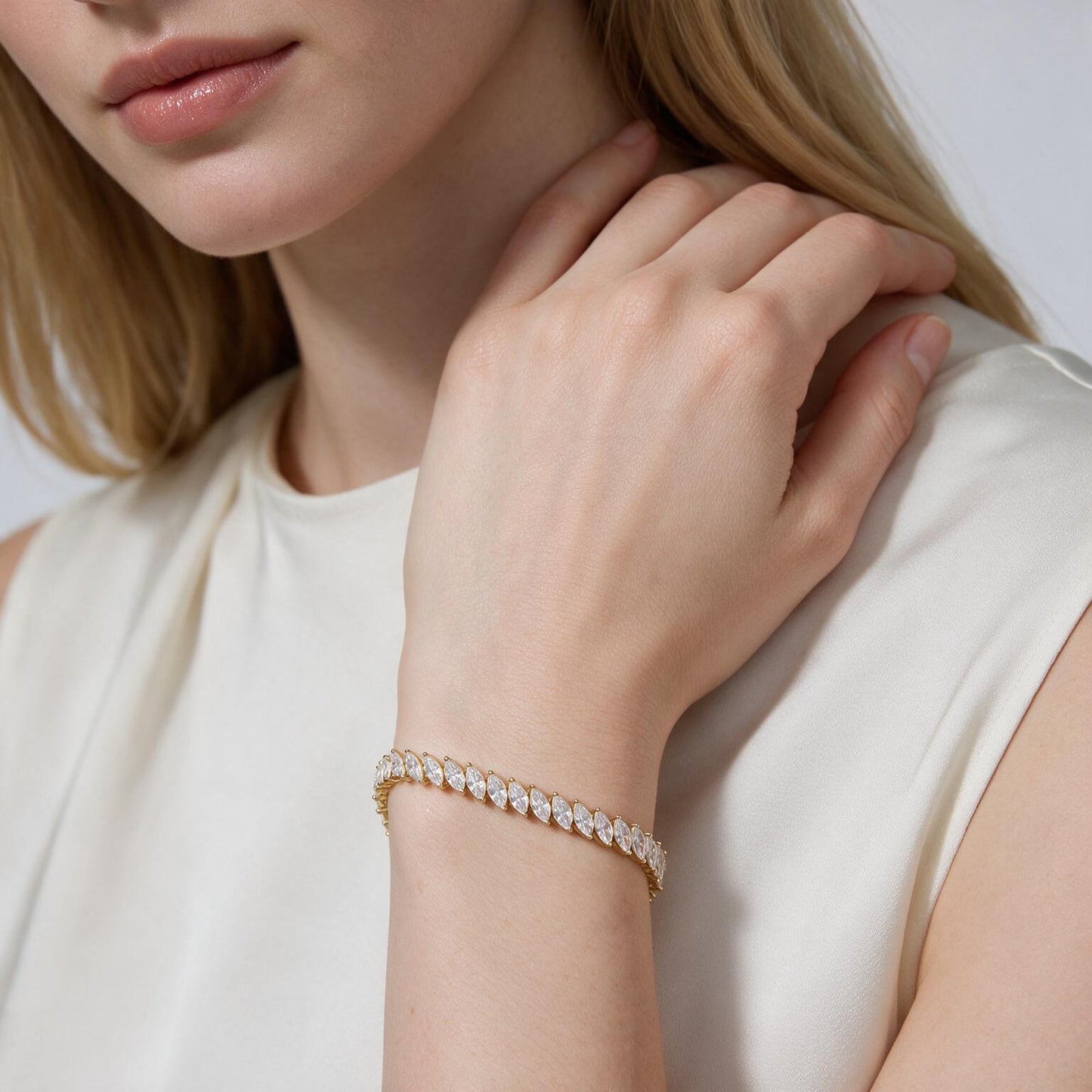 Solene 14K-Gold Plated Marquise Tennis Bracelet