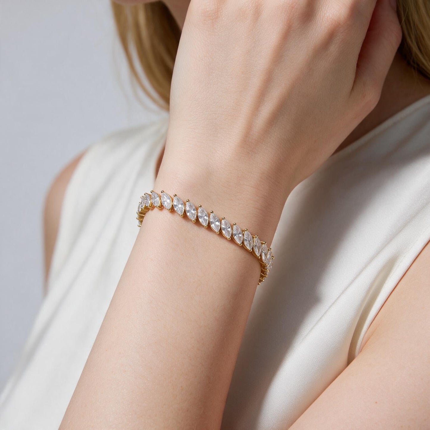 Solene 14K-Gold Plated Marquise Tennis Bracelet